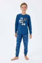 Rolypoly Erkek Çocuk Bisiklet Yaka Baskılı Yazlık Relaxed Fit Lacivert Pijama Takımı RP3740-C-V2