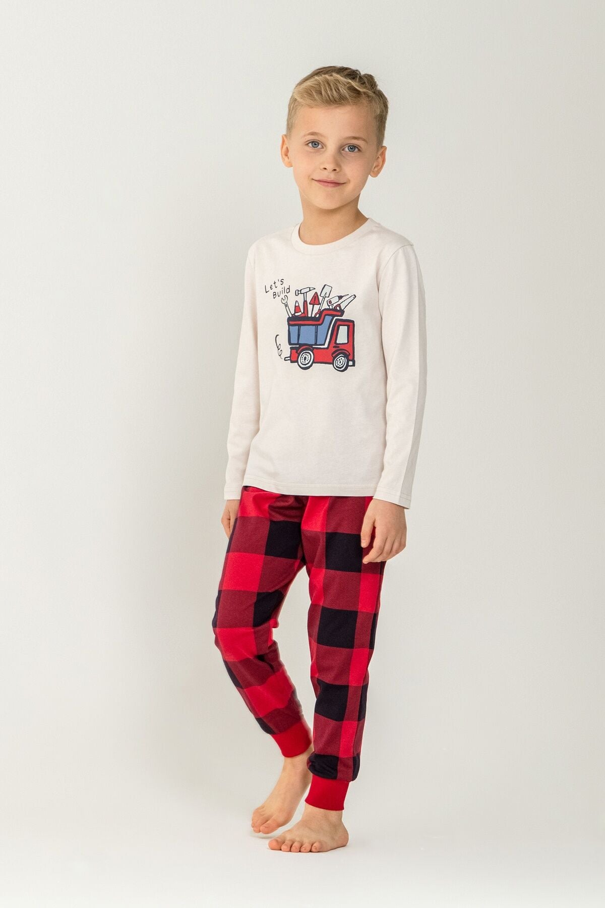 Rolypoly Erkek Çocuk Let's Build Beyaz Uzun Kol Pijama Takım RP3872-C-V1 Ürün ana görseli