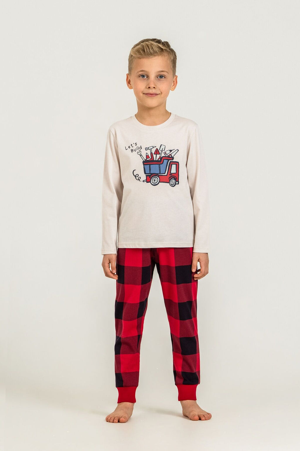 Rolypoly Erkek Çocuk Let's Build Beyaz Uzun Kol Pijama Takım RP3872-C-V1