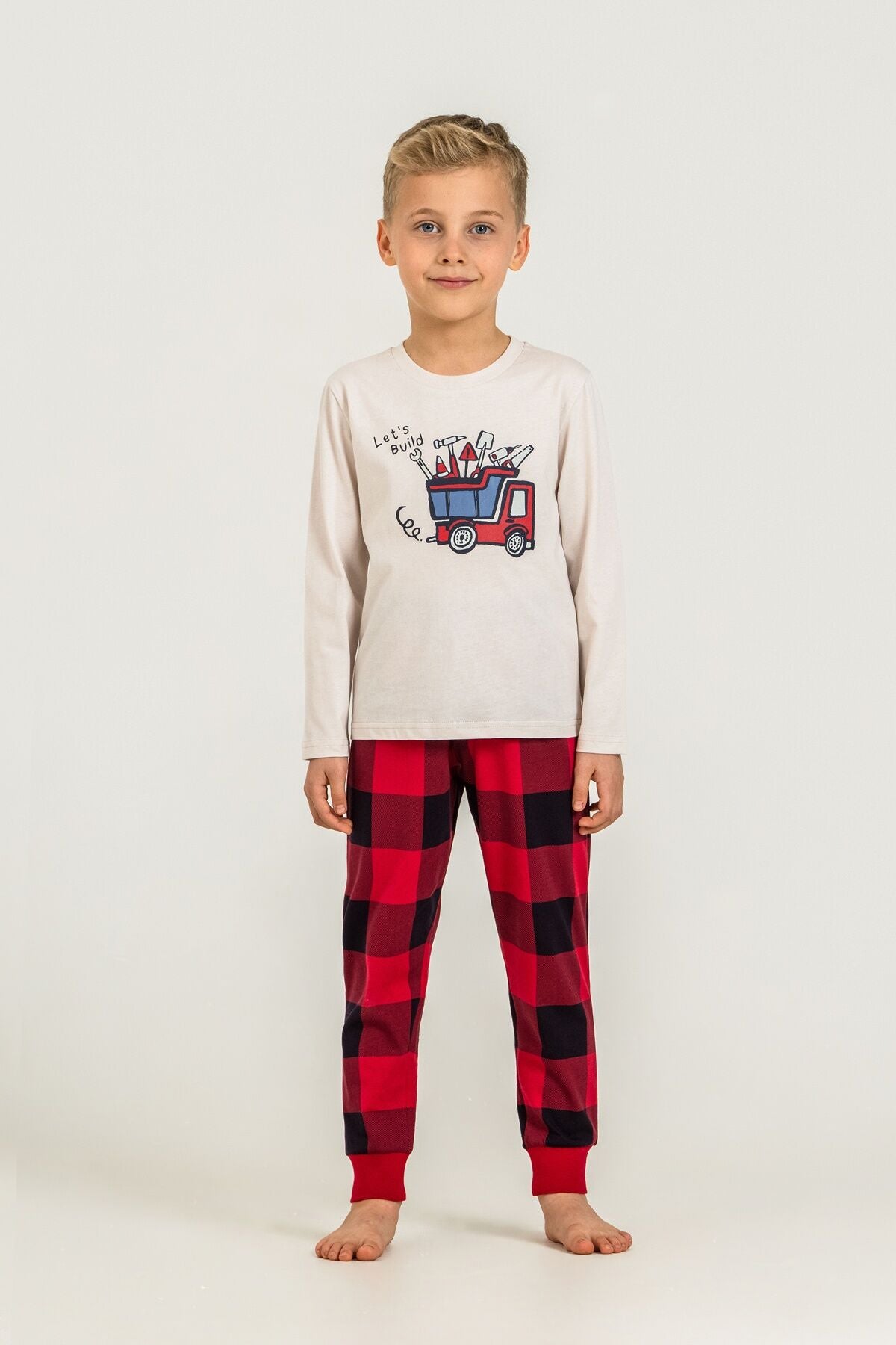 Rolypoly Erkek Çocuk Let's Build Beyaz Uzun Kol Pijama Takım RP3872-C-V1