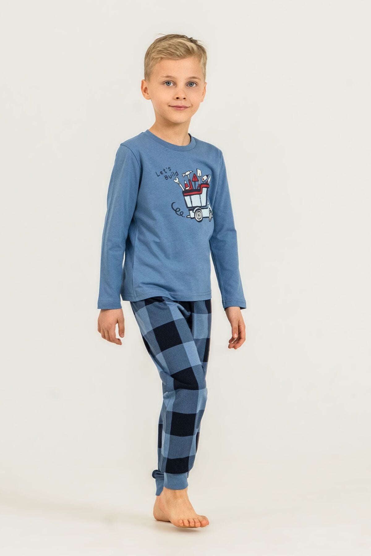 Rolypoly Erkek Çocuk Let's Build Mavi Uzun Kol Pijama Takım RP3872-C-V2 Ürün ana görseli