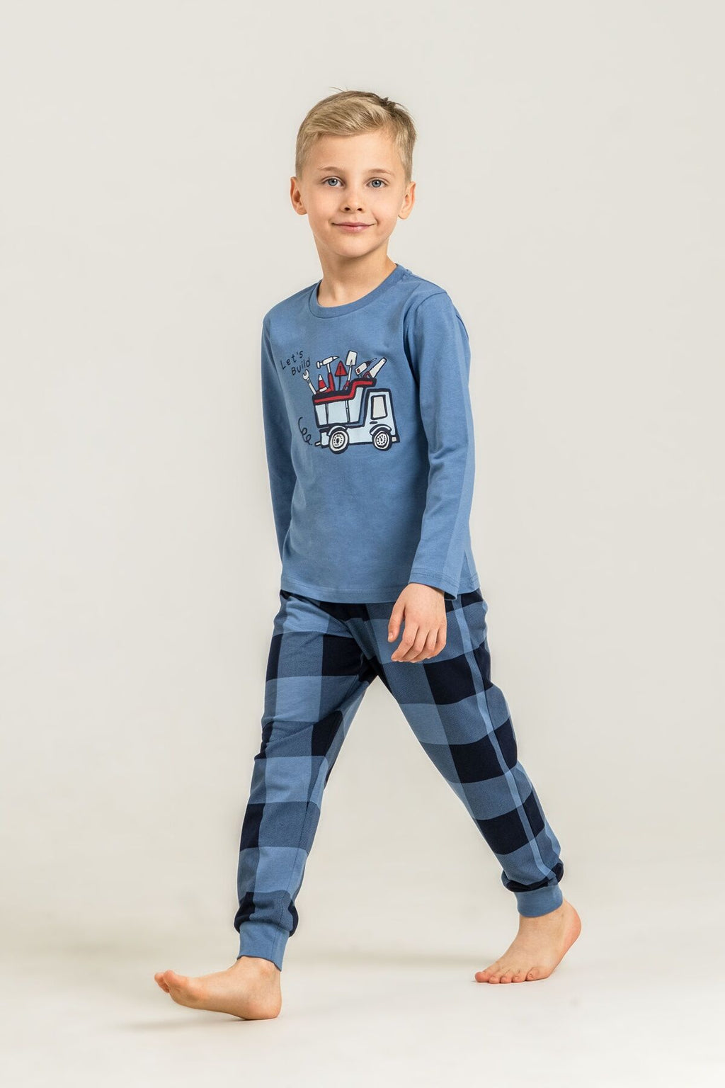 Rolypoly Erkek Çocuk Let's Build Mavi Uzun Kol Pijama Takım RP3872-C-V2