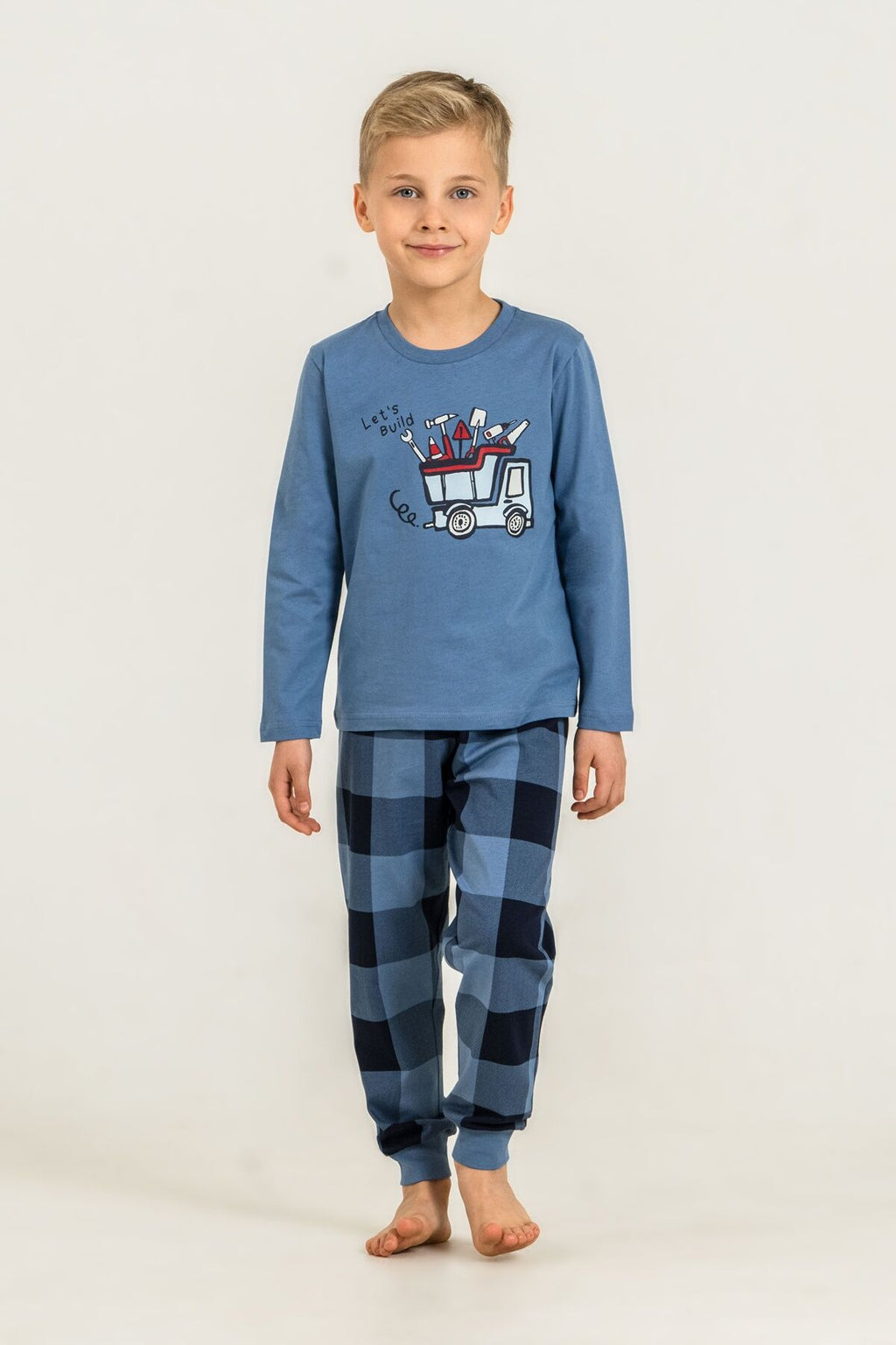 Rolypoly Erkek Çocuk Let's Build Mavi Uzun Kol Pijama Takım RP3872-C-V2