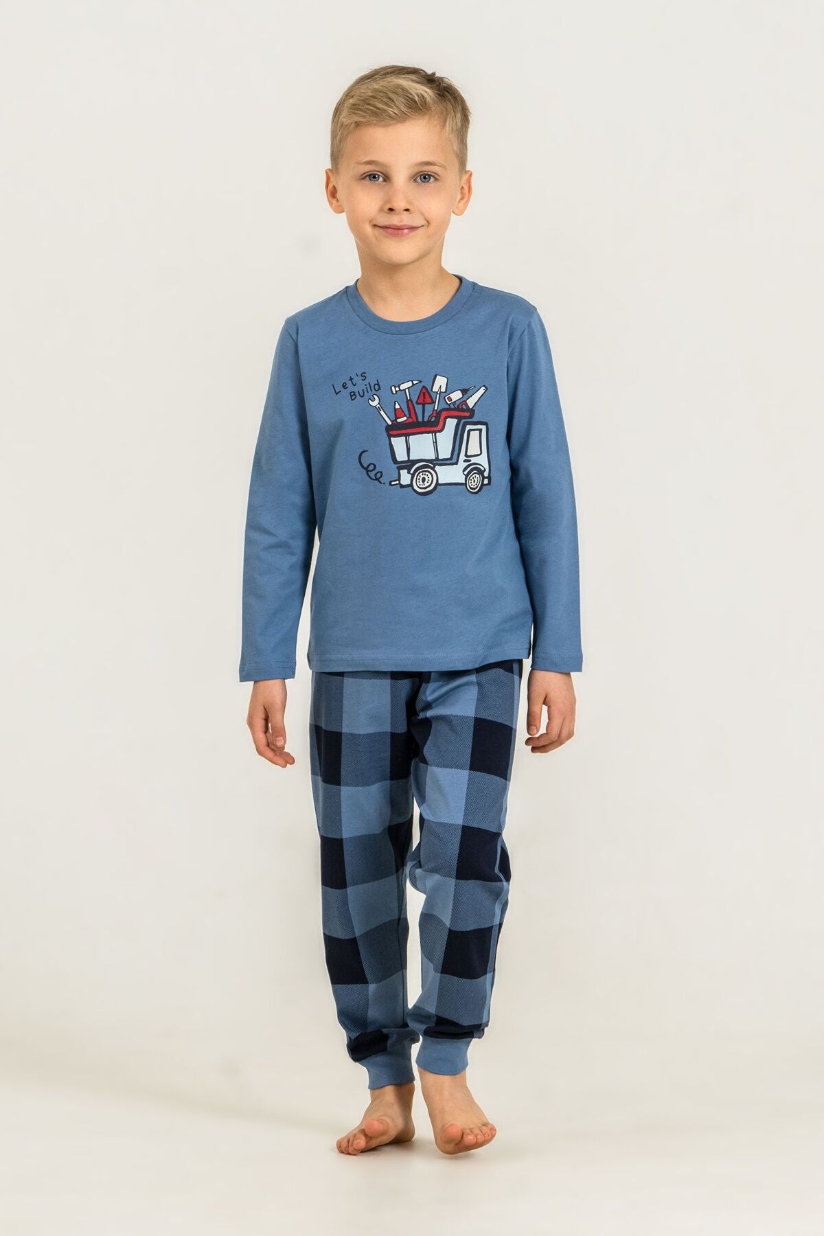 Rolypoly Erkek Çocuk Let's Build Mavi Uzun Kol Pijama Takım RP3872-C-V2