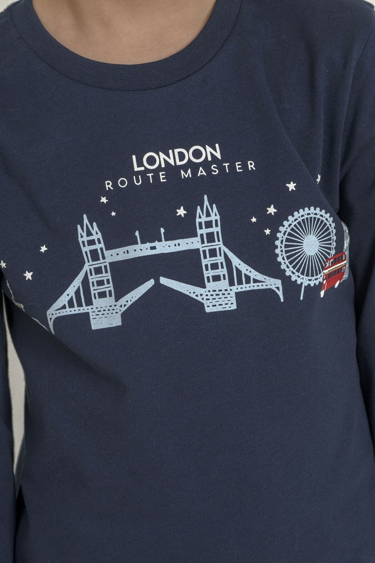 Rolypoly Erkek Çocuk London Route Master Lacivert Uzun Kol Pijama Takım RP3876-C-V1