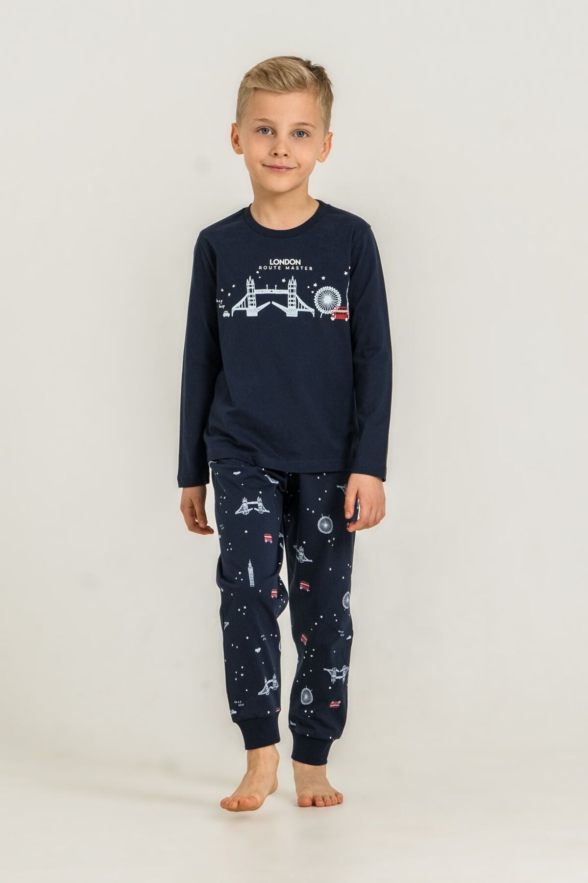 Rolypoly Erkek Çocuk London Route Master Lacivert Uzun Kol Pijama Takım RP3876-C-V1 Ürün ikincil görseli