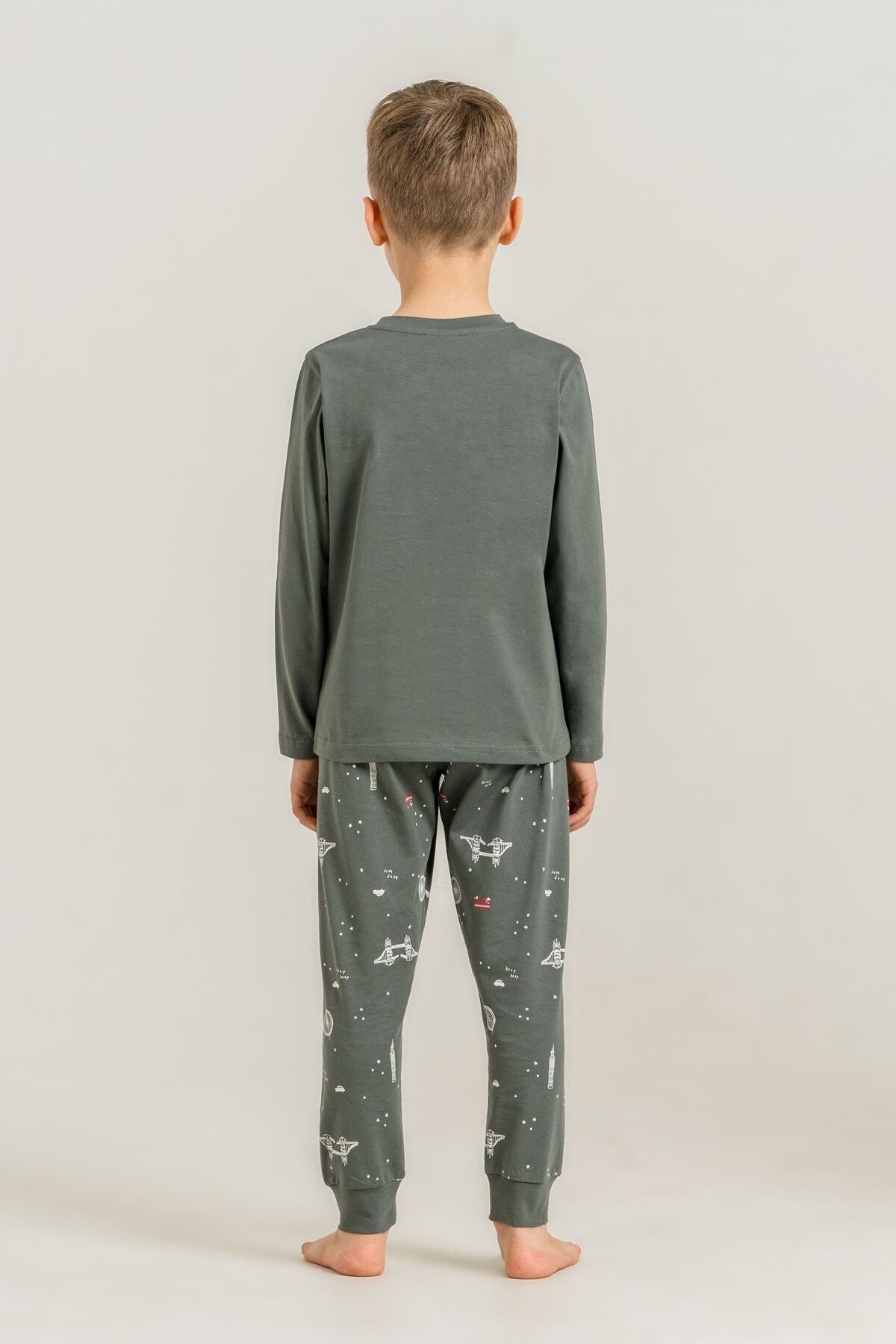 Rolypoly Erkek Çocuk London Route Master Yeşil Uzun Kol Pijama Takım RP3876-C-V2