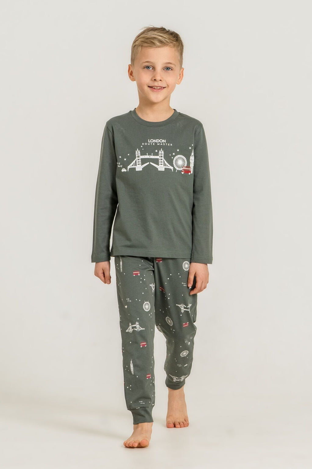 Rolypoly Erkek Çocuk London Route Master Yeşil Uzun Kol Pijama Takım RP3876-C-V2
