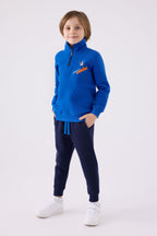 Rolypoly Erkek Çocuk Dik Yaka Empirme Baskılı Kışlık Regular Fit Mavi Eşofman Takımı RP3438-C-V1