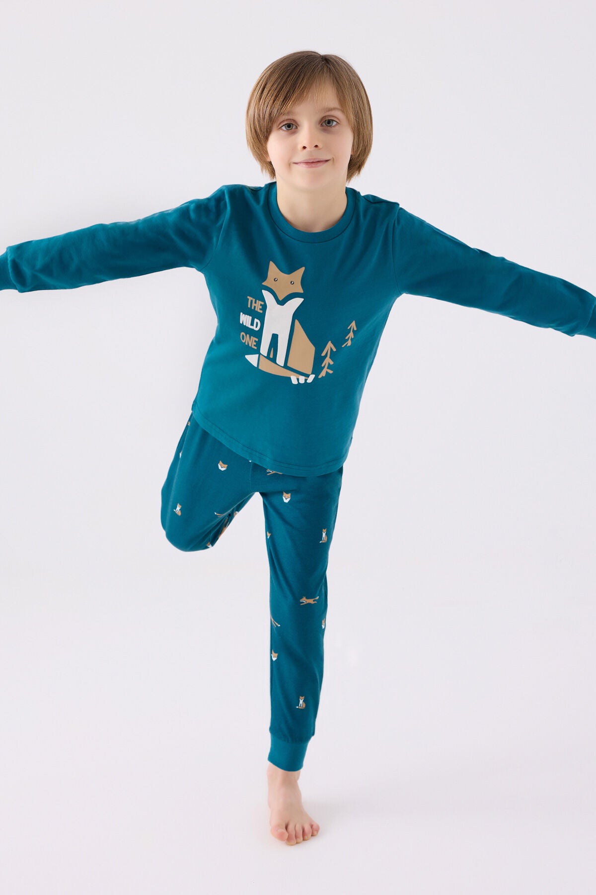 Rolypoly Erkek Çocuk Bisiklet Yaka Pigment Baskılı Kışlık Regular Fit Mavi Pijama Takımı RP3432-C-V2 Ürün ana görseli