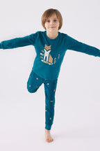 Rolypoly Erkek Çocuk Bisiklet Yaka Pigment Baskılı Kışlık Regular Fit Mavi Pijama Takımı RP3432-C-V2