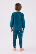 Rolypoly Erkek Çocuk Bisiklet Yaka Pigment Baskılı Kışlık Regular Fit Mavi Pijama Takımı RP3432-C-V2
