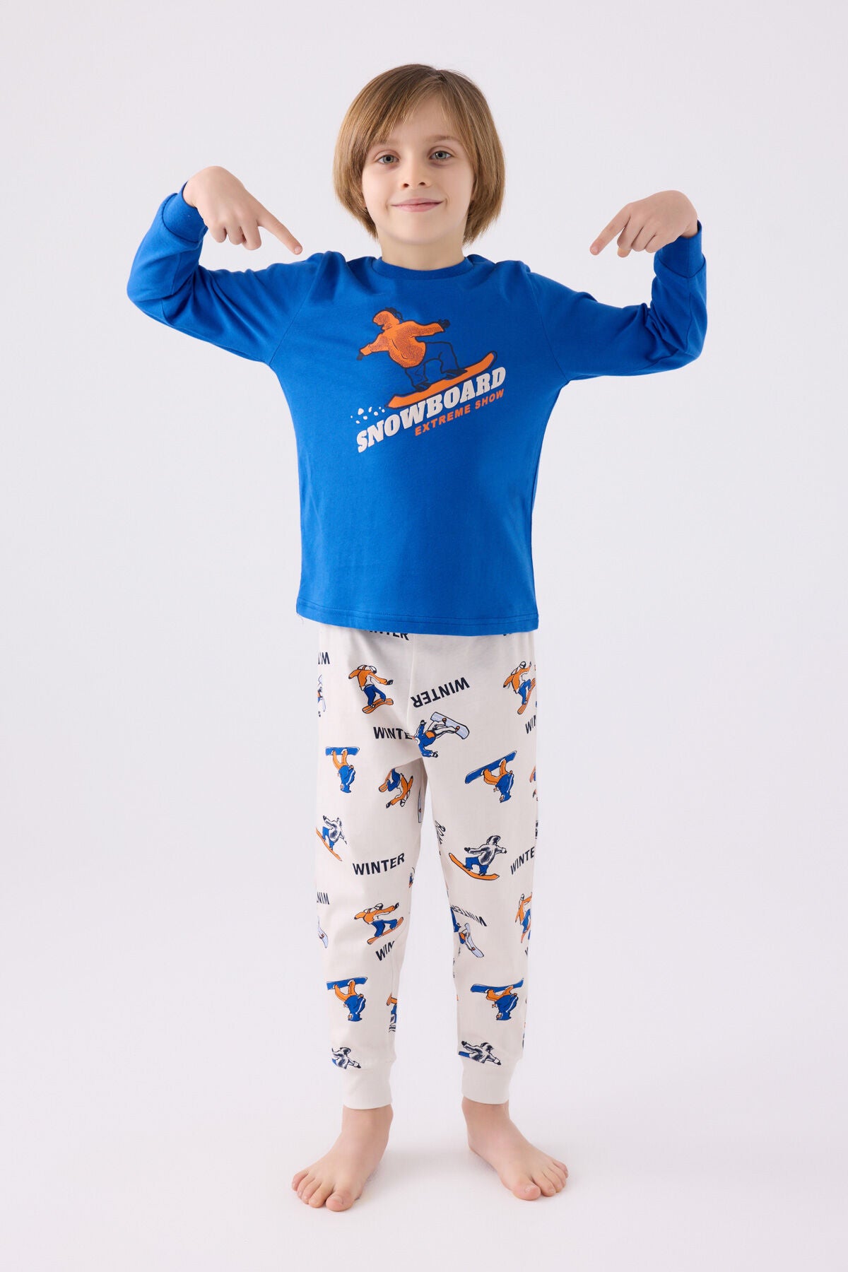 Rolypoly Erkek Çocuk Bisiklet Yaka Pigment Baskılı Kışlık Regular Fit Mavi Pijama Takımı RP3435-C-V1 Ürün ana görseli