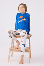 Rolypoly Erkek Çocuk Bisiklet Yaka Pigment Baskılı Kışlık Regular Fit Mavi Pijama Takımı RP3435-C-V1