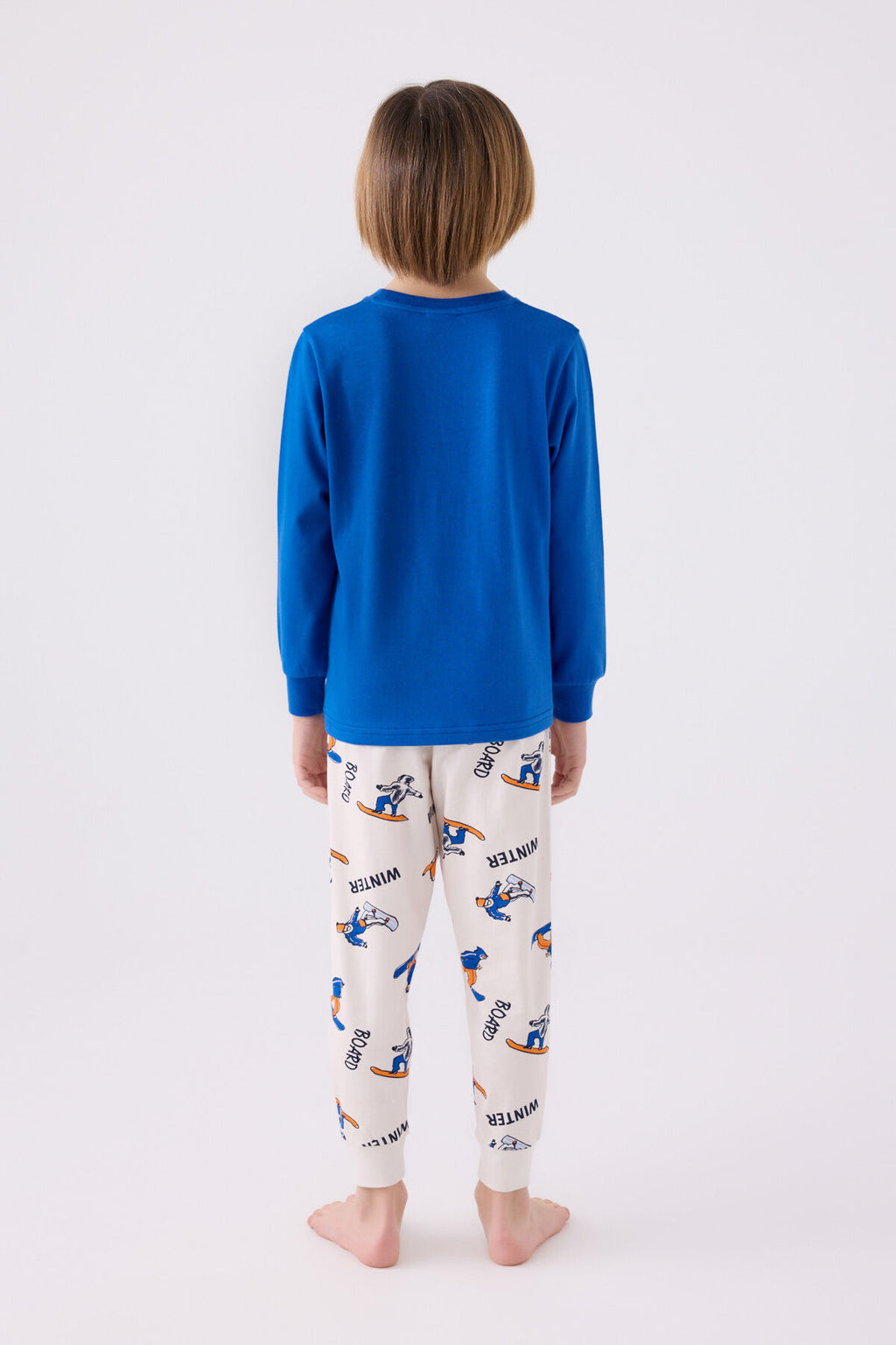 Rolypoly Erkek Çocuk Bisiklet Yaka Pigment Baskılı Kışlık Regular Fit Mavi Pijama Takımı RP3435-C-V1