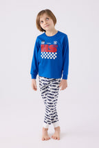 Rolypoly Erkek Çocuk Bisiklet Yaka Pigment Baskılı Kışlık Regular Fit Mavi Pijama Takımı RP3439-C-V1
