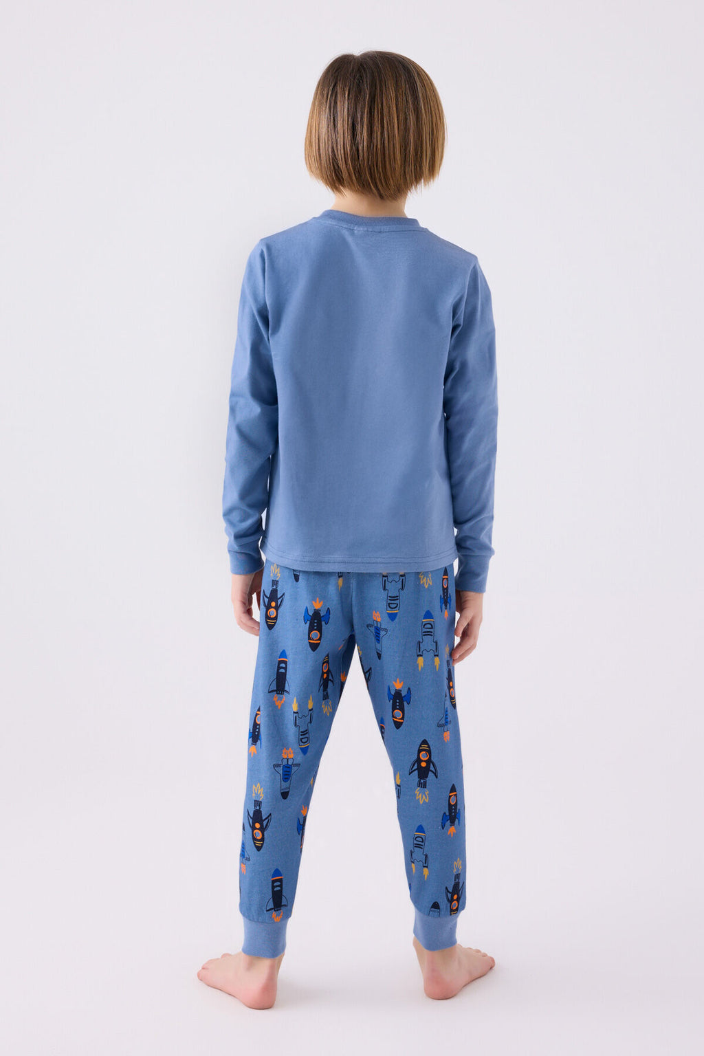 Erkek Çocuk Mavi Uzun Kol Pijama Takım
