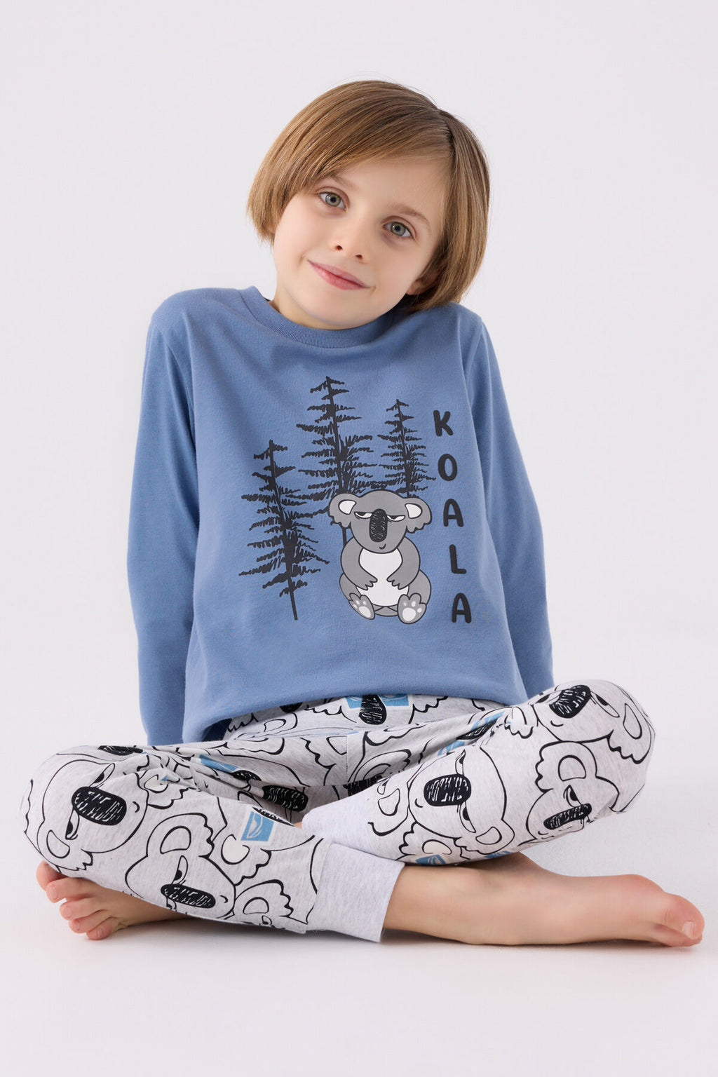 Erkek Çocuk Mavi Uzun Kol Pijama Takım