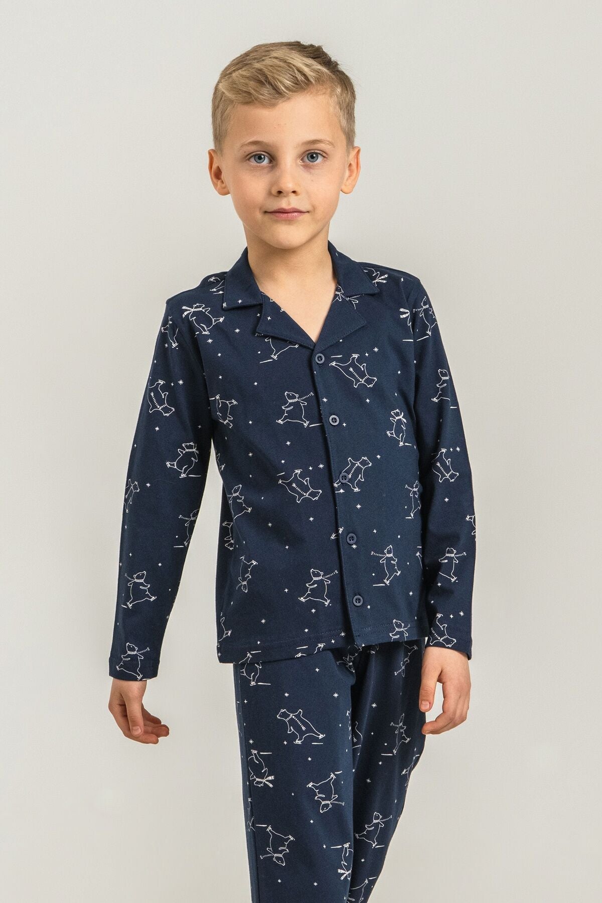 Rolypoly Erkek Çocuk Polar Bear Lacivert Gömlek Pijama Takımı RP3865-C-V1
