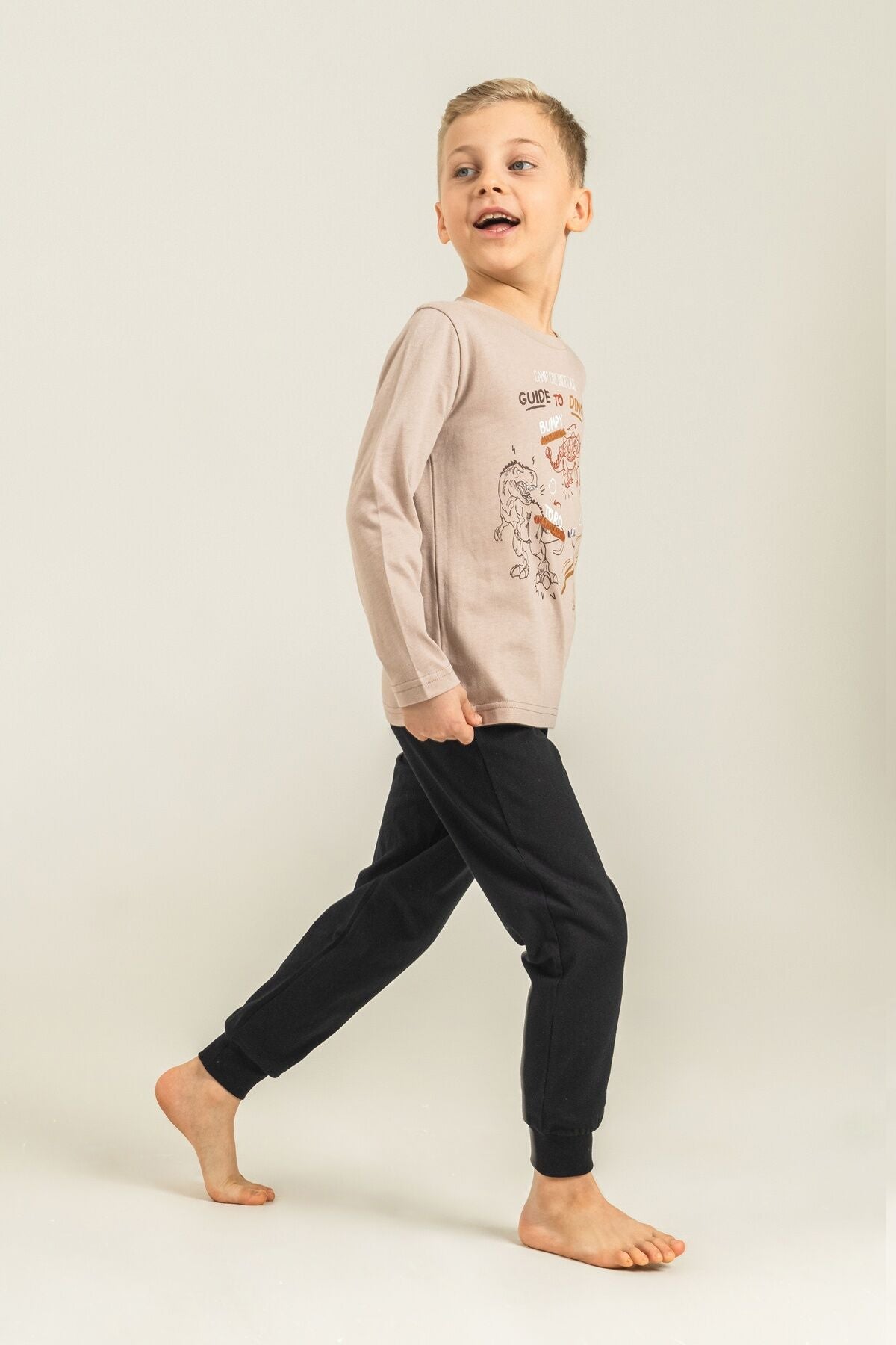 Rolypoly Erkek Çocuk Sarı Guide To Dinos Uzun Kol Pijama Takım RP3861-C-V2