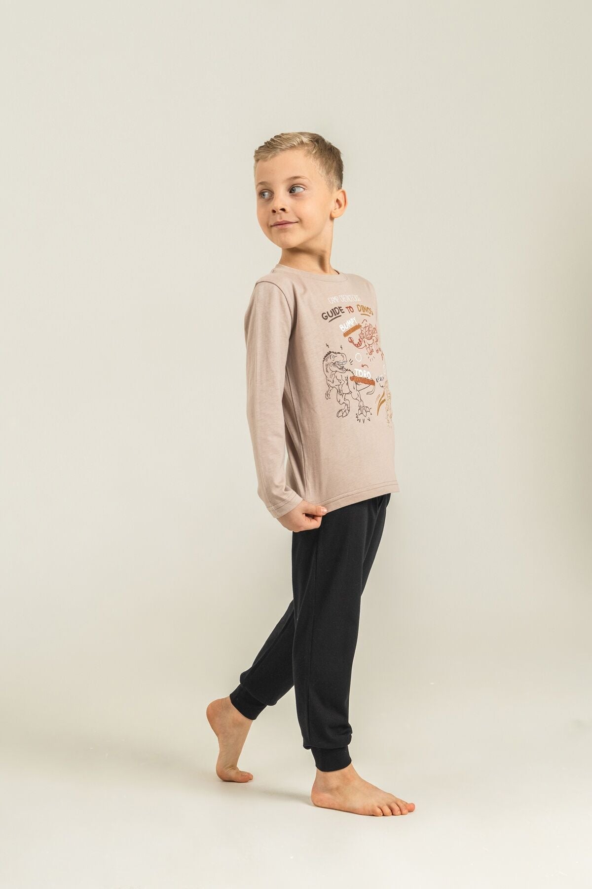 Rolypoly Erkek Çocuk Sarı Guide To Dinos Uzun Kol Pijama Takım RP3861-C-V2 Ürün ana görseli