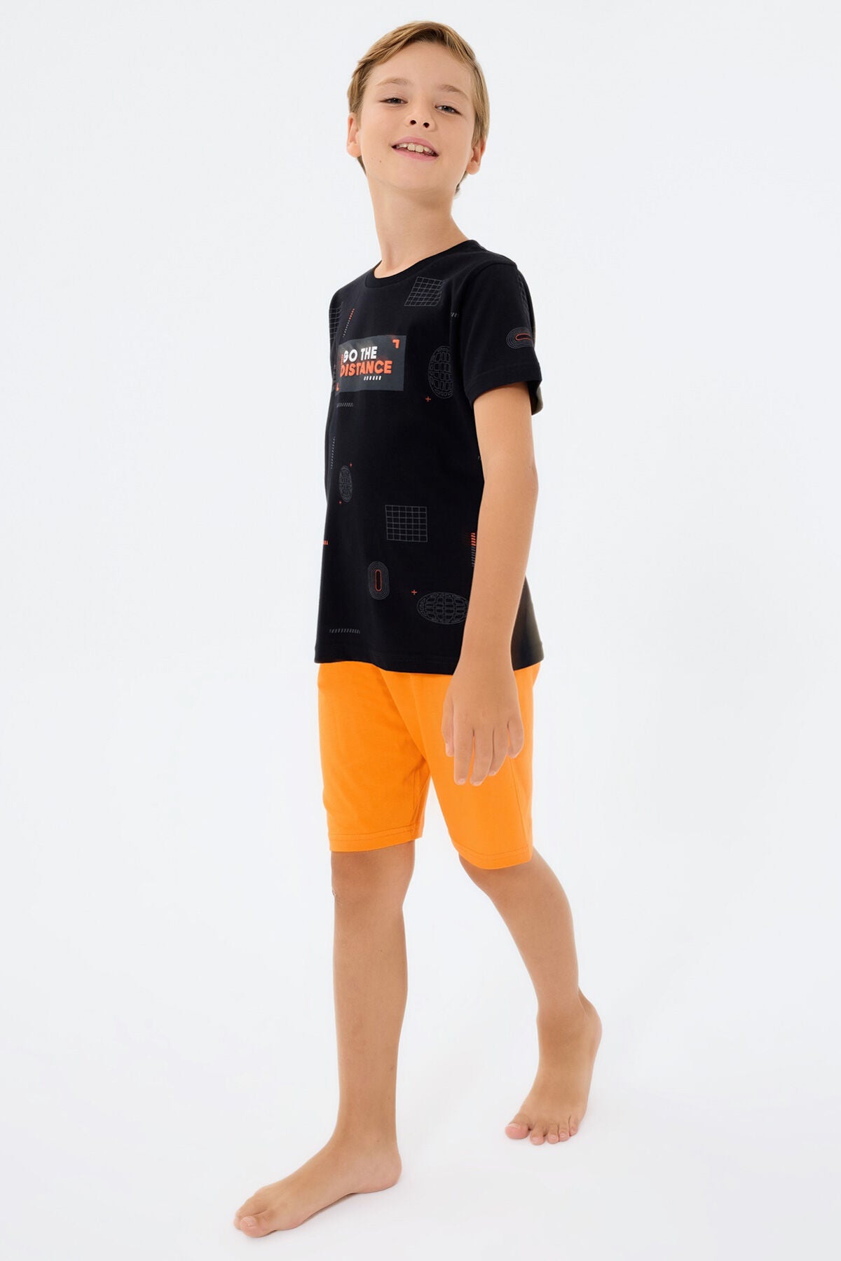 Rolypoly Erkek Çocuk Bisiklet Yaka Baskılı Yazlık Regular Fit Siyah Bermuda Takım RP3753-C-V1
