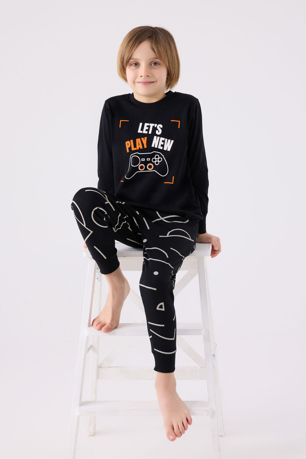 Erkek Çocuk Siyah Uzun Kol Pijama Takım