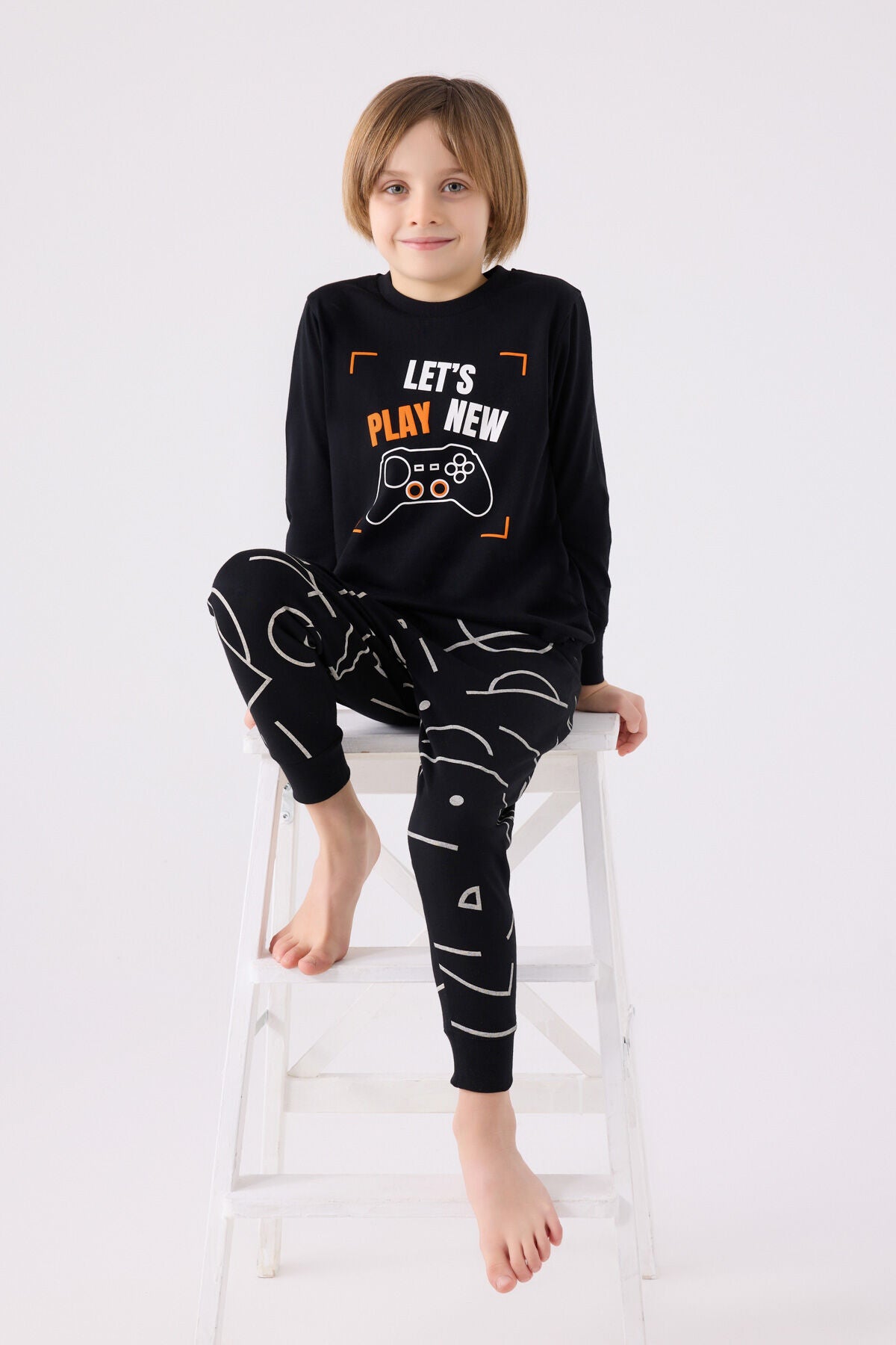 Erkek Çocuk Siyah Uzun Kol Pijama Takım