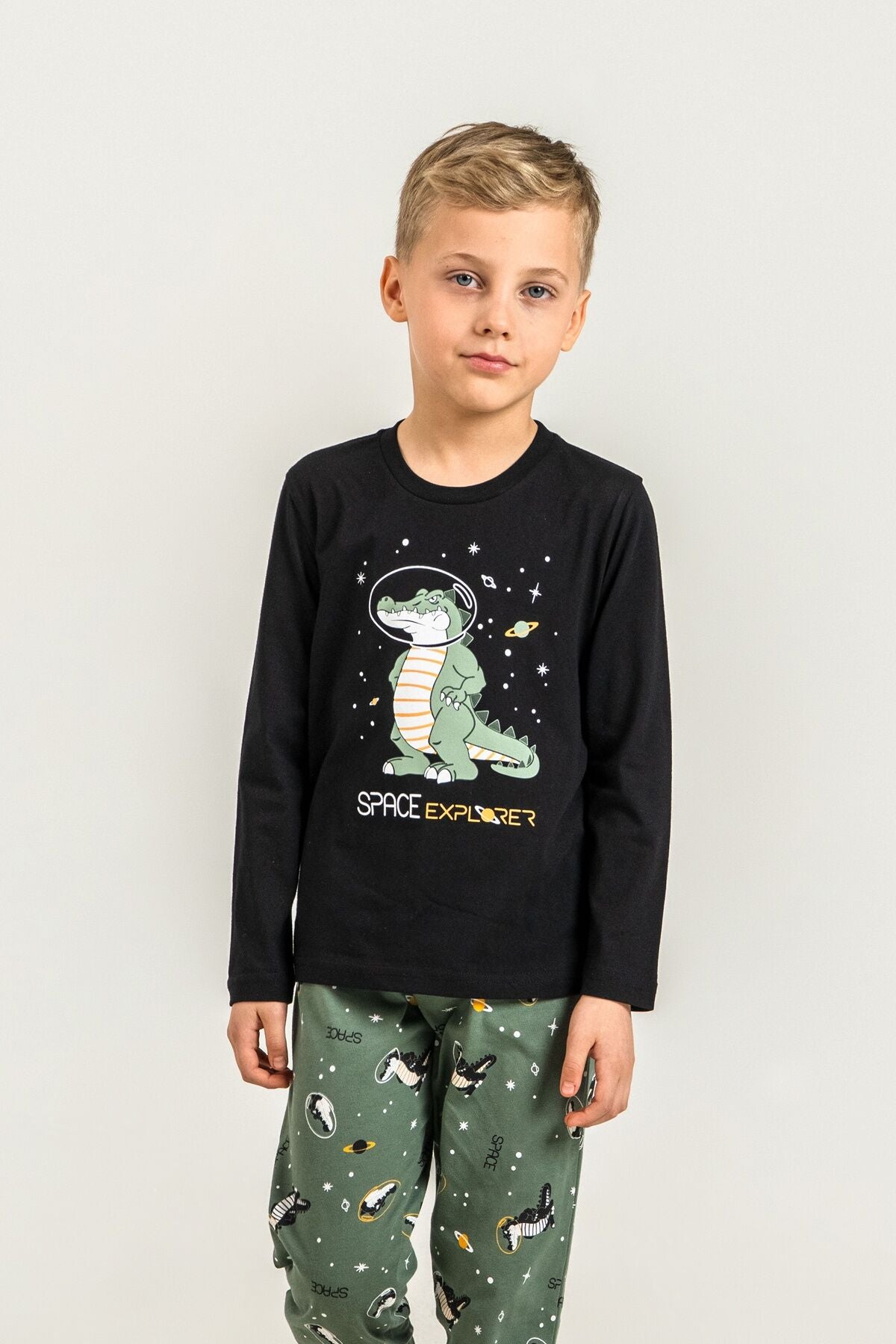 Rolypoly Erkek Çocuk Space Explorer Siyah Uzun Kol Pijama Takım RP3862-C-V2