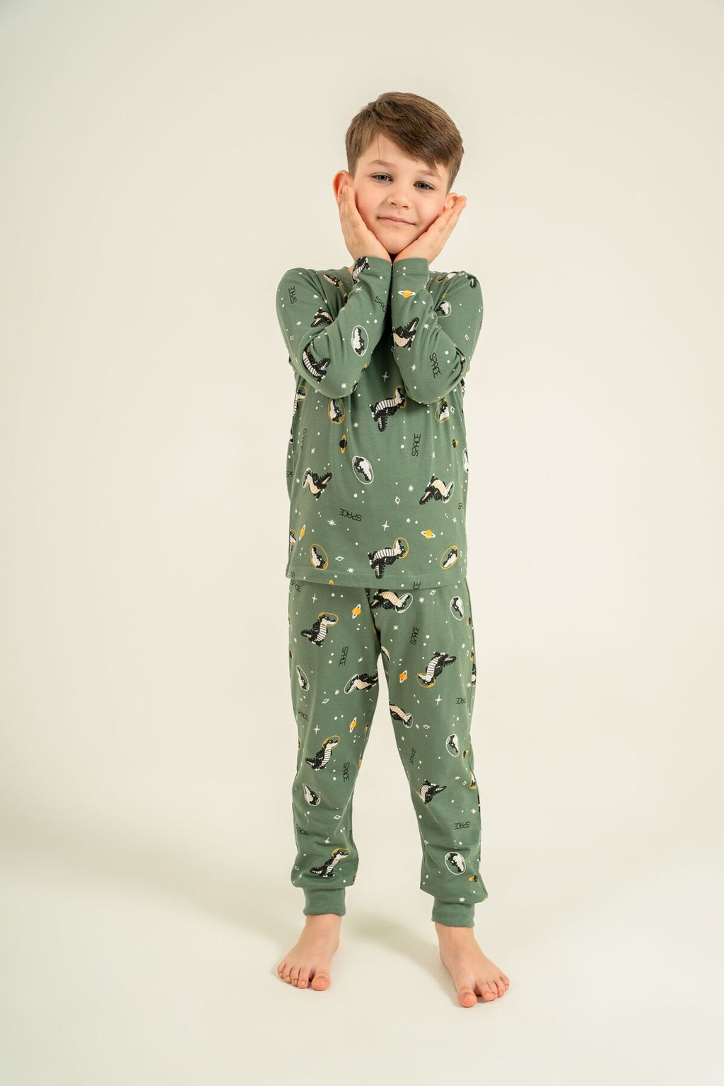 Rolypoly Erkek Çocuk Space Yeşil Uzun Kol Pijama Takım RP3888-C-V1