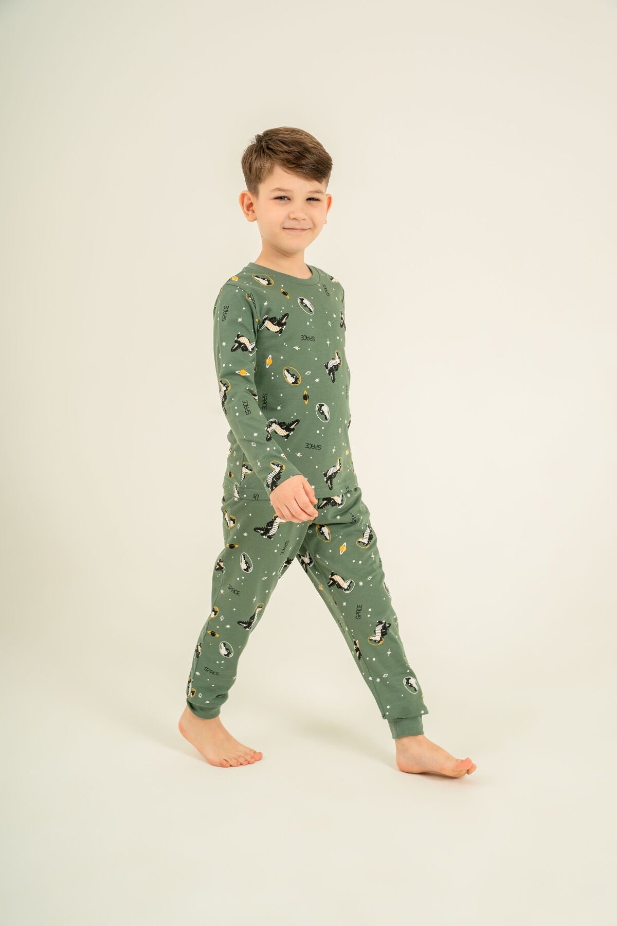Rolypoly Erkek Çocuk Space Yeşil Uzun Kol Pijama Takım RP3888-C-V1
