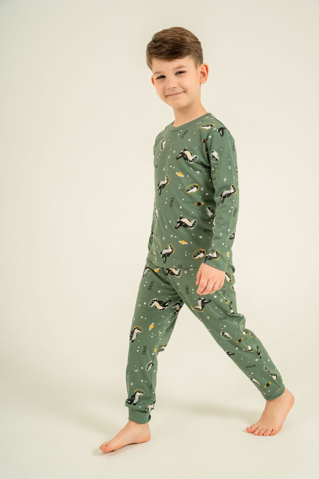 Rolypoly Erkek Çocuk Space Yeşil Uzun Kol Pijama Takım RP3888-C-V1
