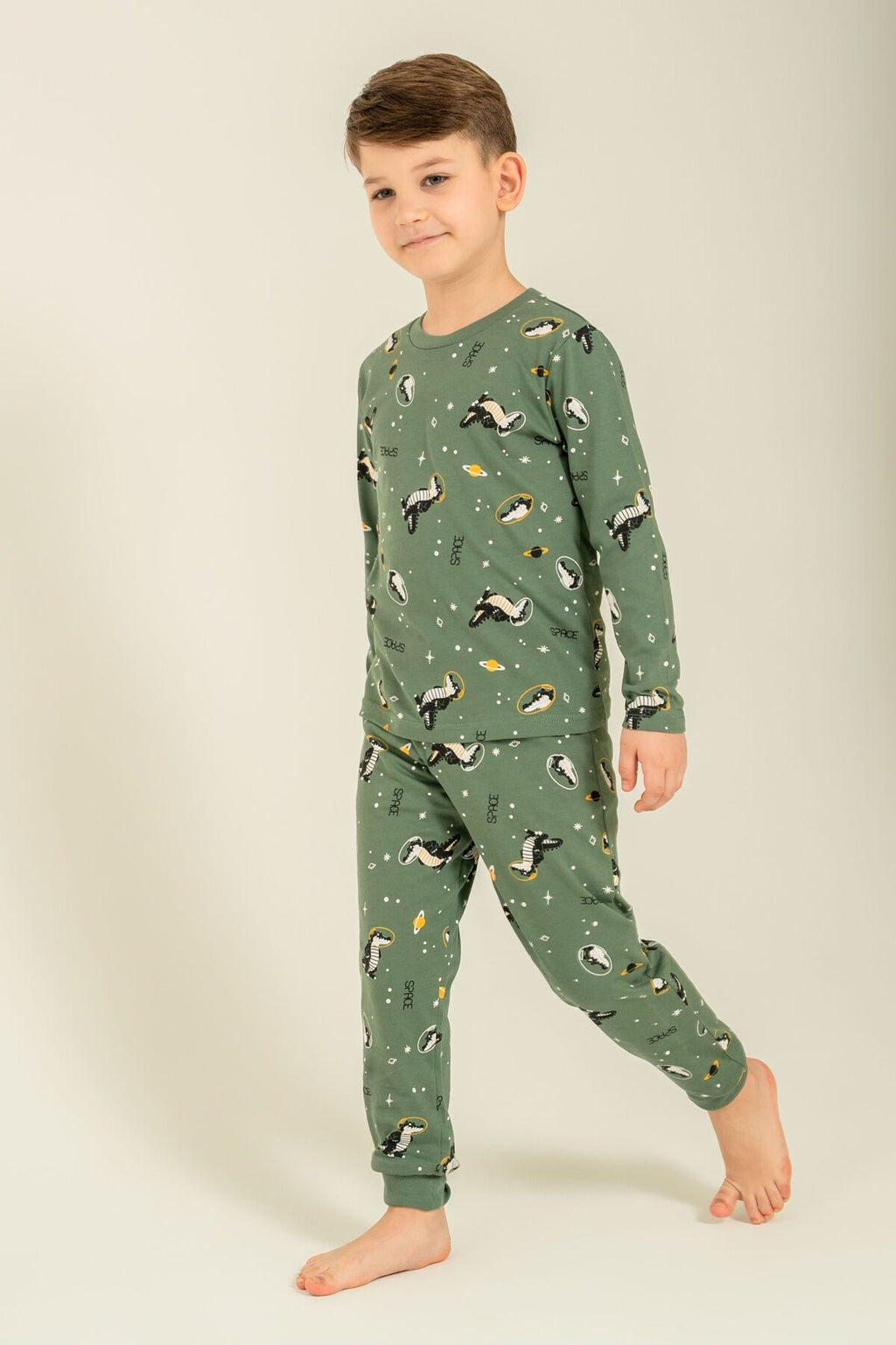 Rolypoly Erkek Çocuk Space Yeşil Uzun Kol Pijama Takım RP3888-C-V1