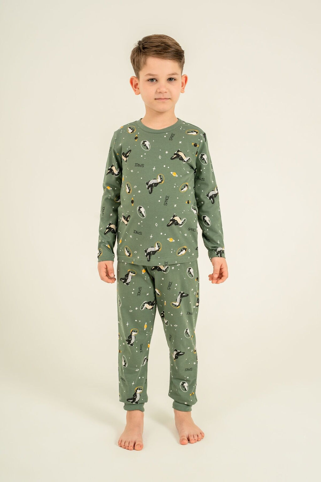 Rolypoly Erkek Çocuk Space Yeşil Uzun Kol Pijama Takım RP3888-C-V1