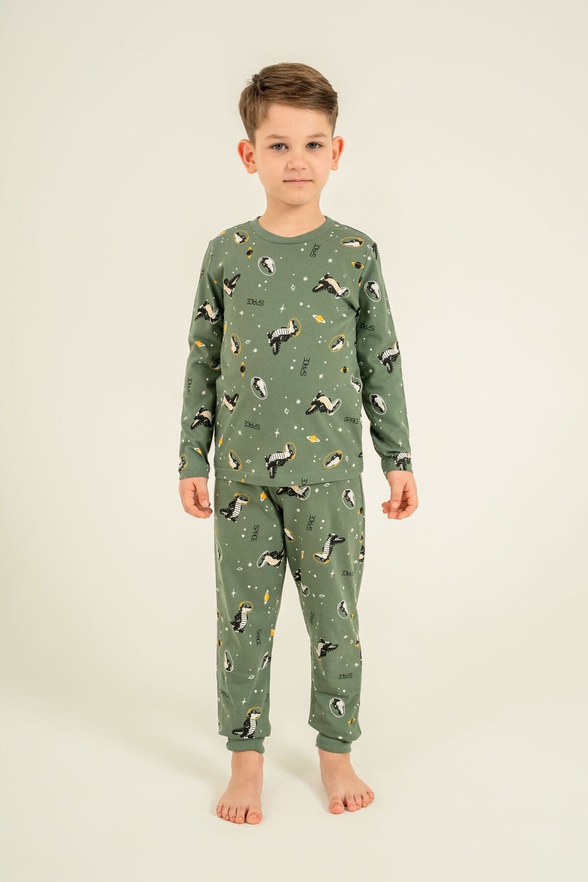 Rolypoly Erkek Çocuk Space Yeşil Uzun Kol Pijama Takım RP3888-C-V1