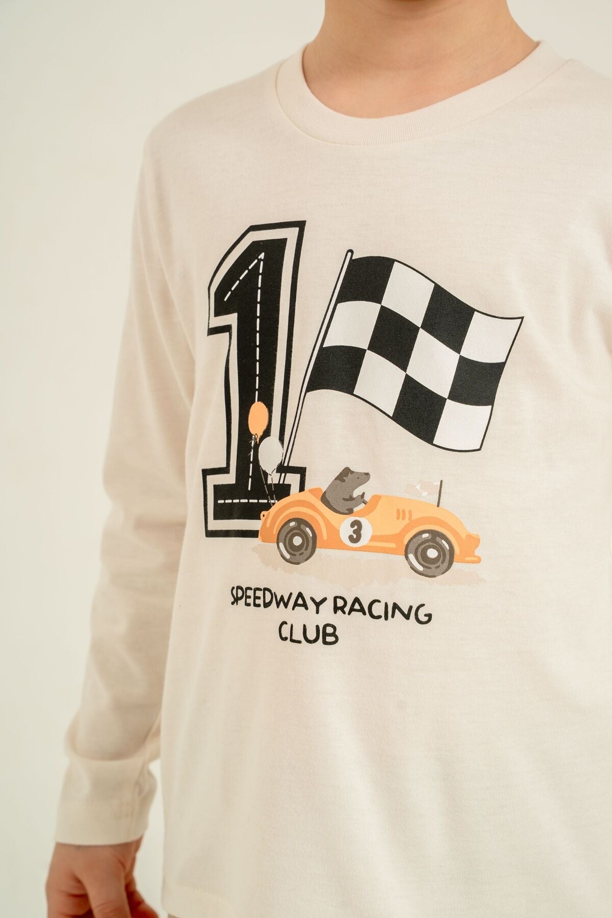 Rolypoly Erkek Çocuk Speedway Racing Club Beyazuzun Kol Pijama Takım RP3875-C-V1