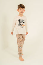 Rolypoly Erkek Çocuk Speedway Racing Club Beyazuzun Kol Pijama Takım RP3875-C-V1