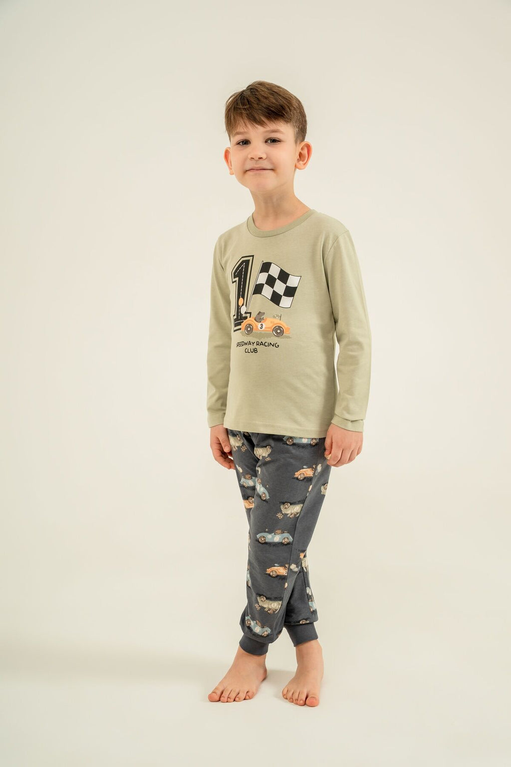 Rolypoly Erkek Çocuk Speedway Racing Club Yeşil Uzun Kol Pijama Takım RP3875-C-V2
