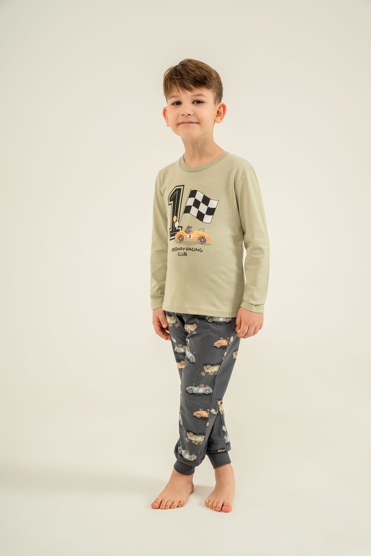 Rolypoly Erkek Çocuk Speedway Racing Club Yeşil Uzun Kol Pijama Takım RP3875-C-V2