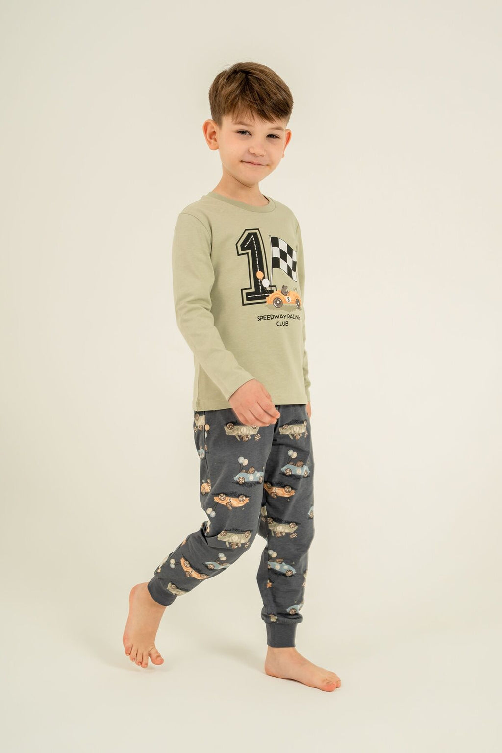 Rolypoly Erkek Çocuk Speedway Racing Club Yeşil Uzun Kol Pijama Takım RP3875-C-V2