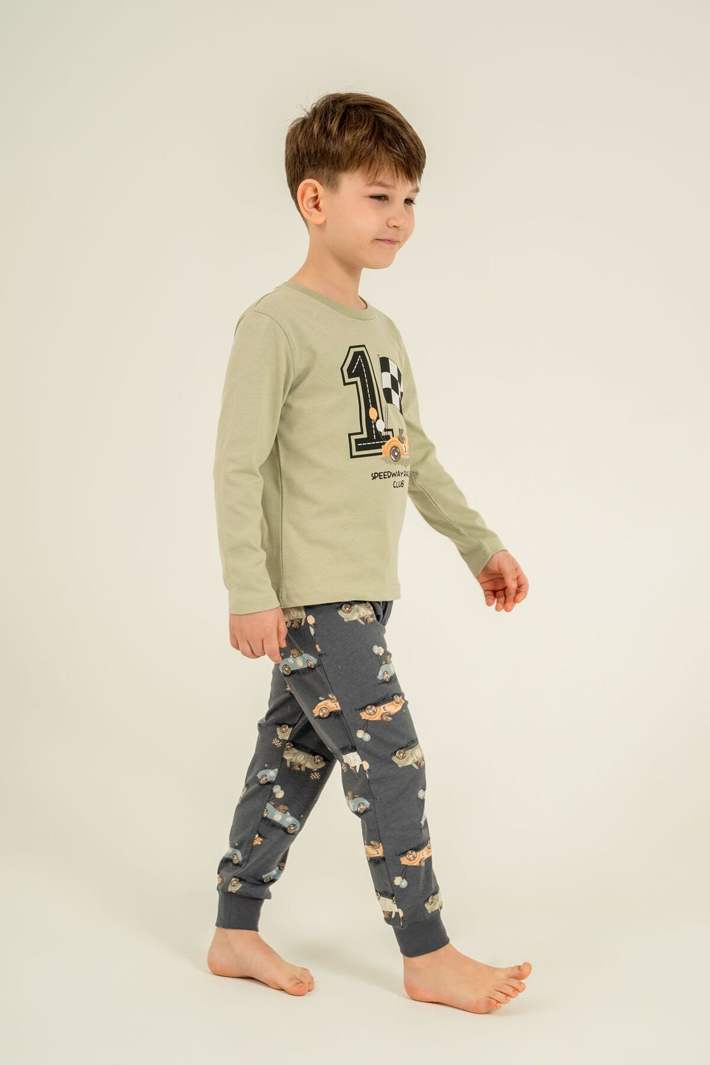 Rolypoly Erkek Çocuk Speedway Racing Club Yeşil Uzun Kol Pijama Takım RP3875-C-V2