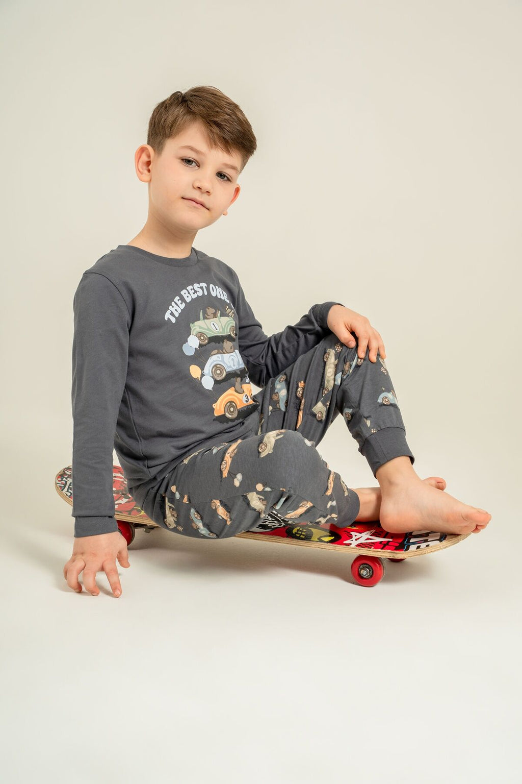 Rolypoly Erkek Çocuk The Best One Gri Uzun Kol Pijama Takım RP3874-C-V2