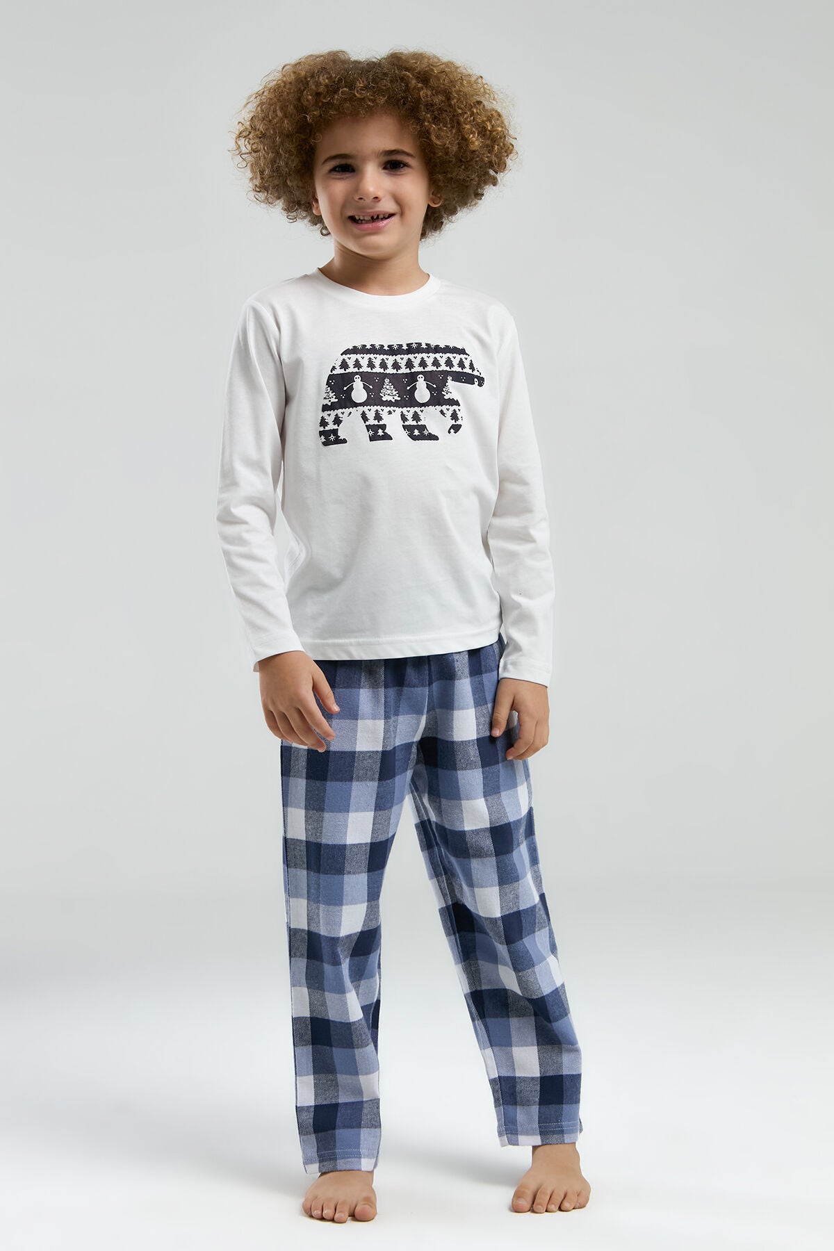 Erkek Çocuk Beyaz Uzun Kol Pijama Takım