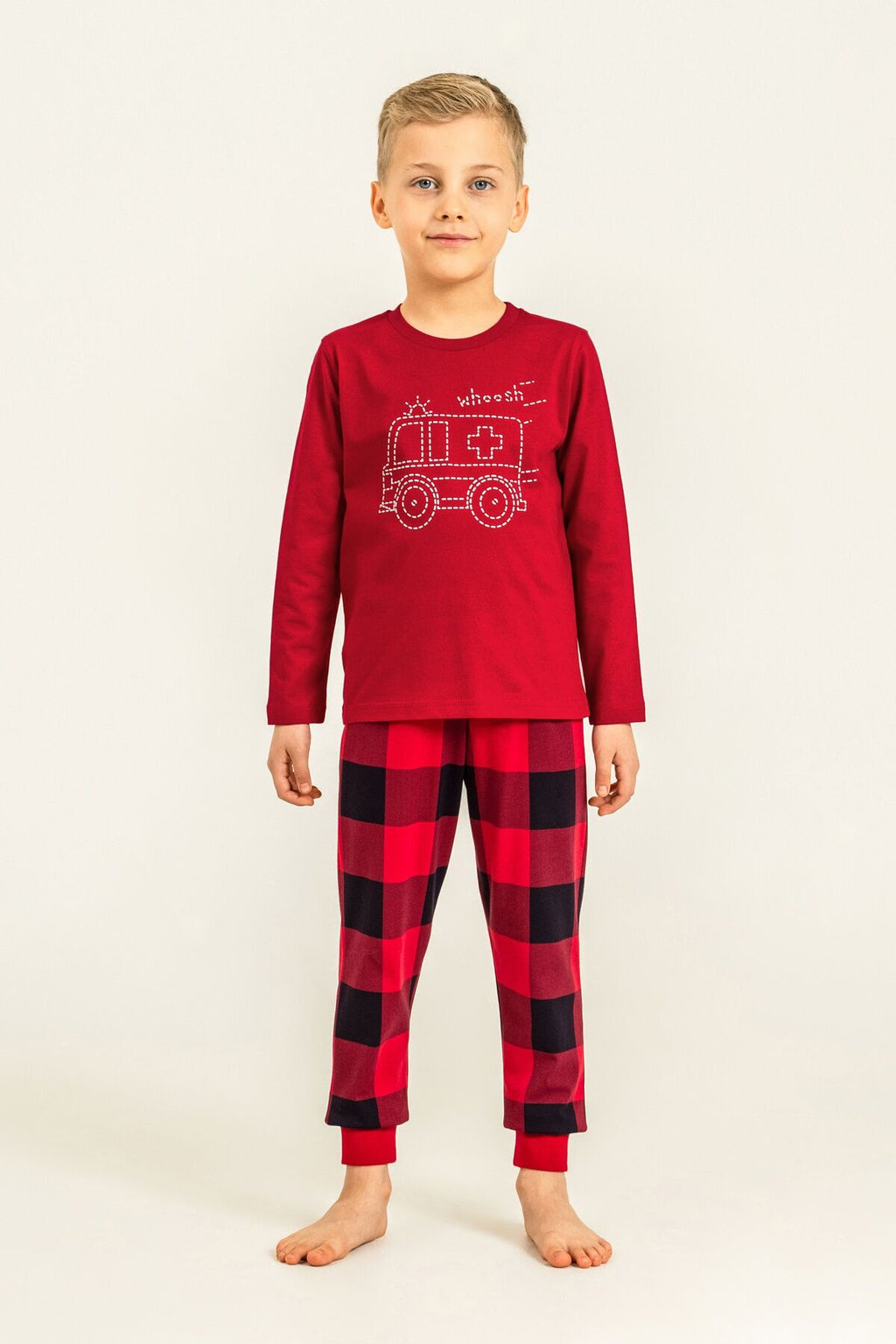 Rolypoly Erkek Çocuk Whoosh Ambulance Kırmızı Uzun Kol Pijama Takım RP3871-C-V1