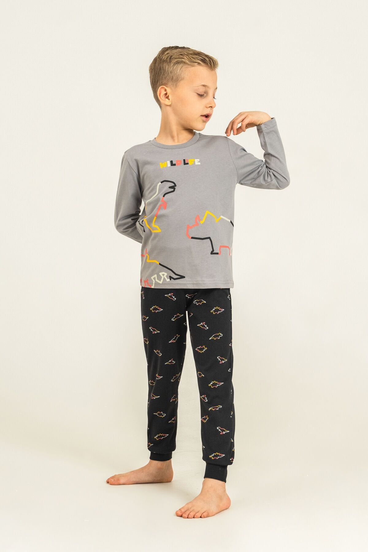 Rolypoly Erkek Çocuk Wildlife Gri Uzun Kol Pijama Takım RP3866-C-V2 Ürün ikincil görseli