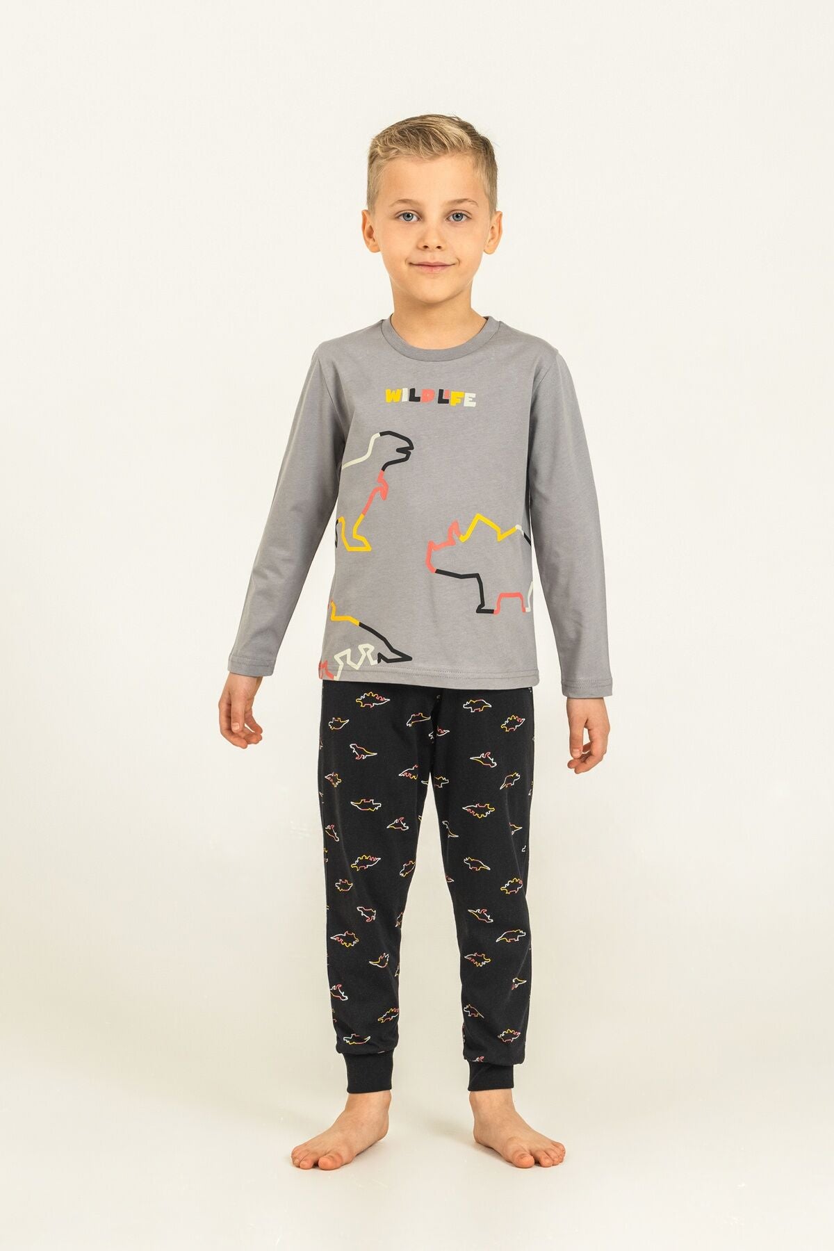 Rolypoly Erkek Çocuk Wildlife Gri Uzun Kol Pijama Takım RP3866-C-V2