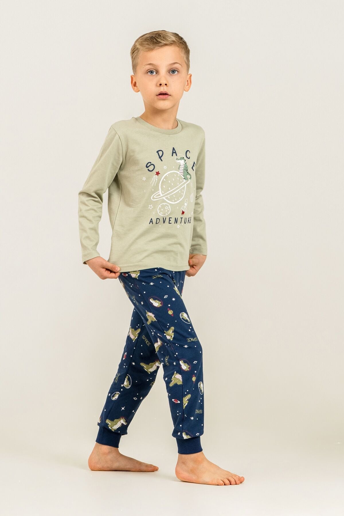 Rolypoly Erkek Çocuk Yeşil Space Adventure Uzun Kol Pijama Takım RP3863-C-V1
