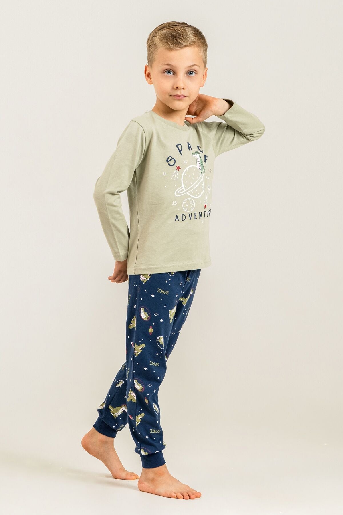 Rolypoly Erkek Çocuk Yeşil Space Adventure Uzun Kol Pijama Takım RP3863-C-V1 Ürün ana görseli