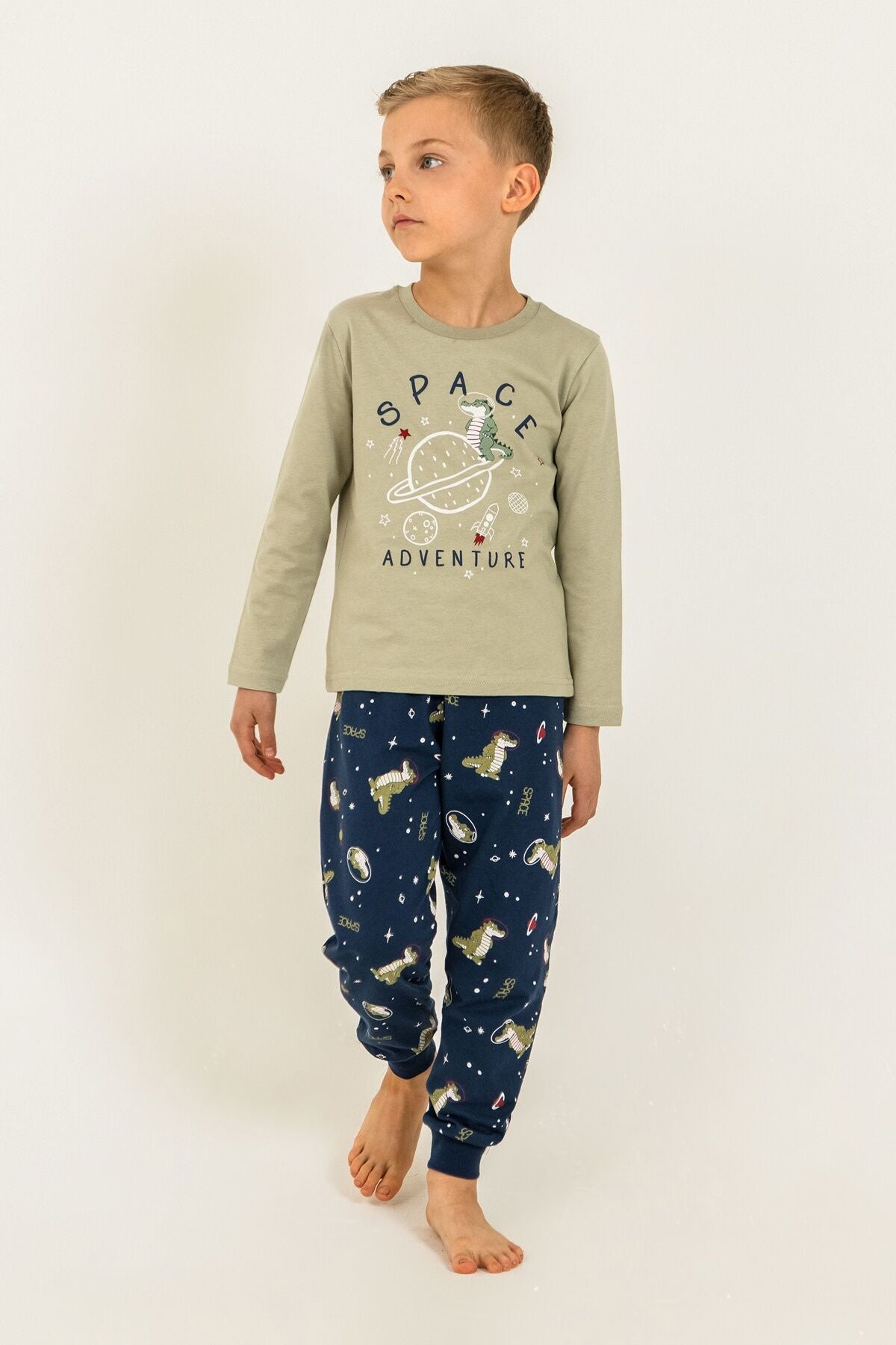 Rolypoly Erkek Çocuk Yeşil Space Adventure Uzun Kol Pijama Takım RP3863-C-V1
