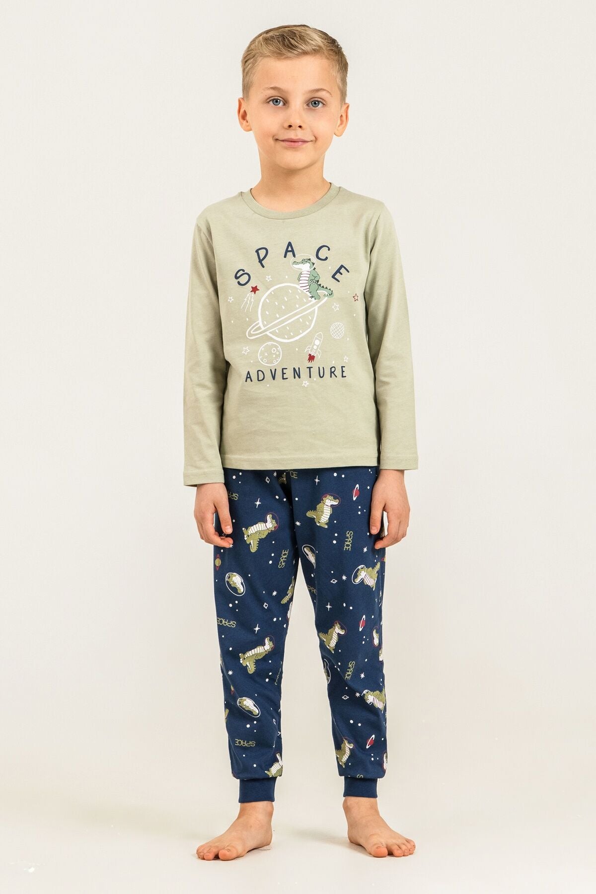 Rolypoly Erkek Çocuk Yeşil Space Adventure Uzun Kol Pijama Takım RP3863-C-V1
